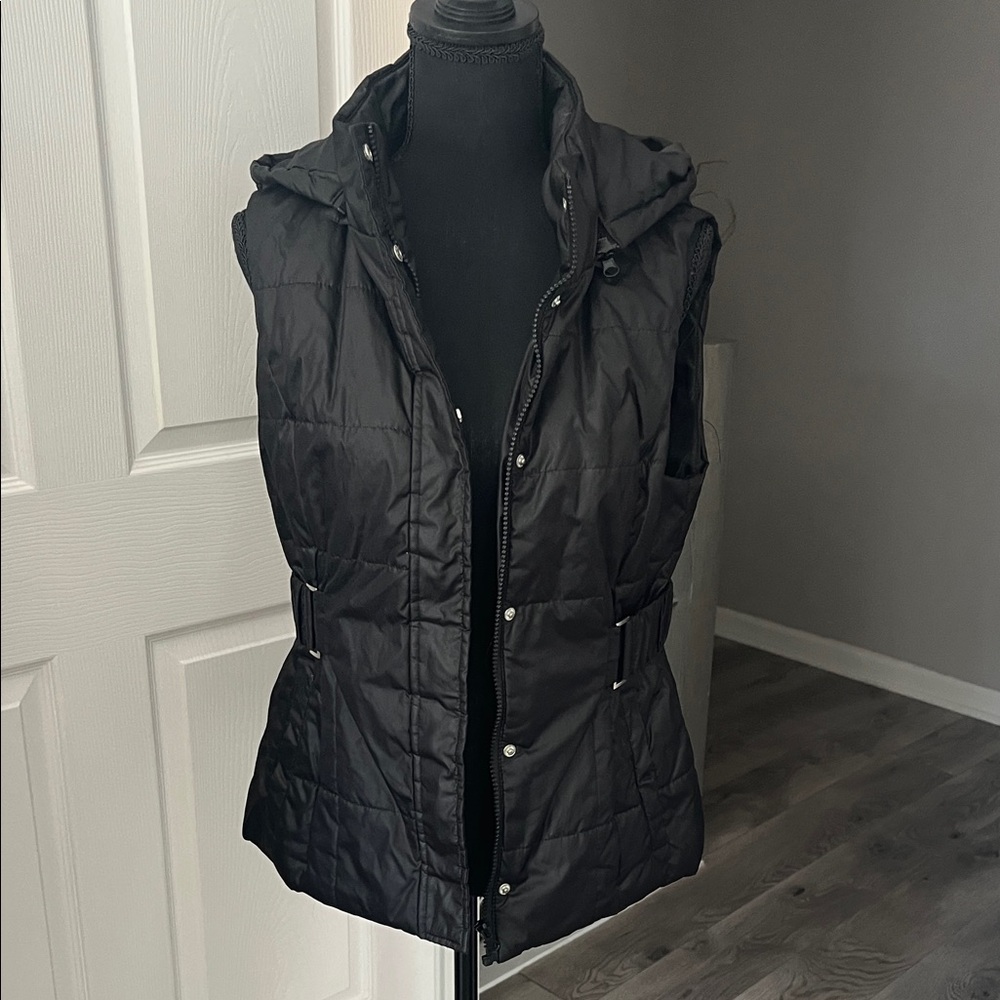New York & Company Black Hooded Vest